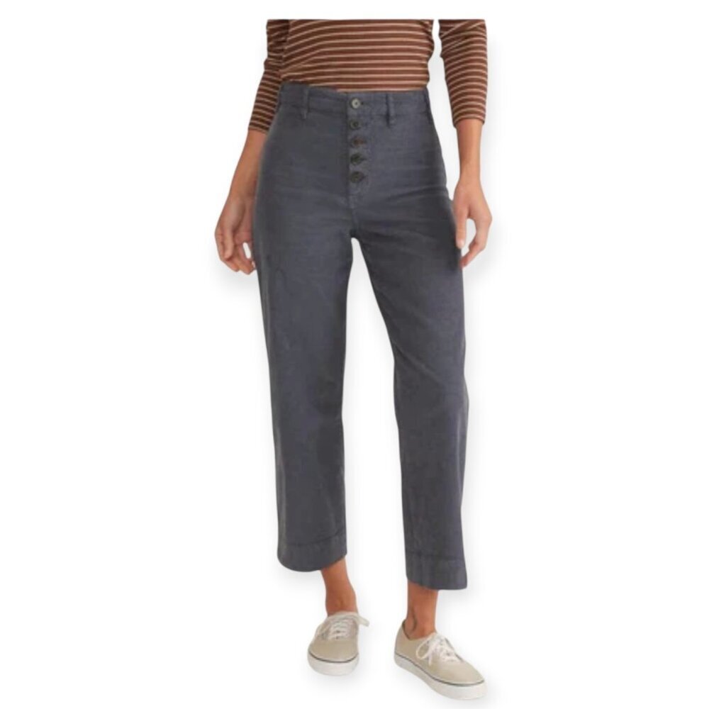 Marine Layer Corduroy Bridget Wide Leg Crop Pants Washed Navy Retro High Rise 2